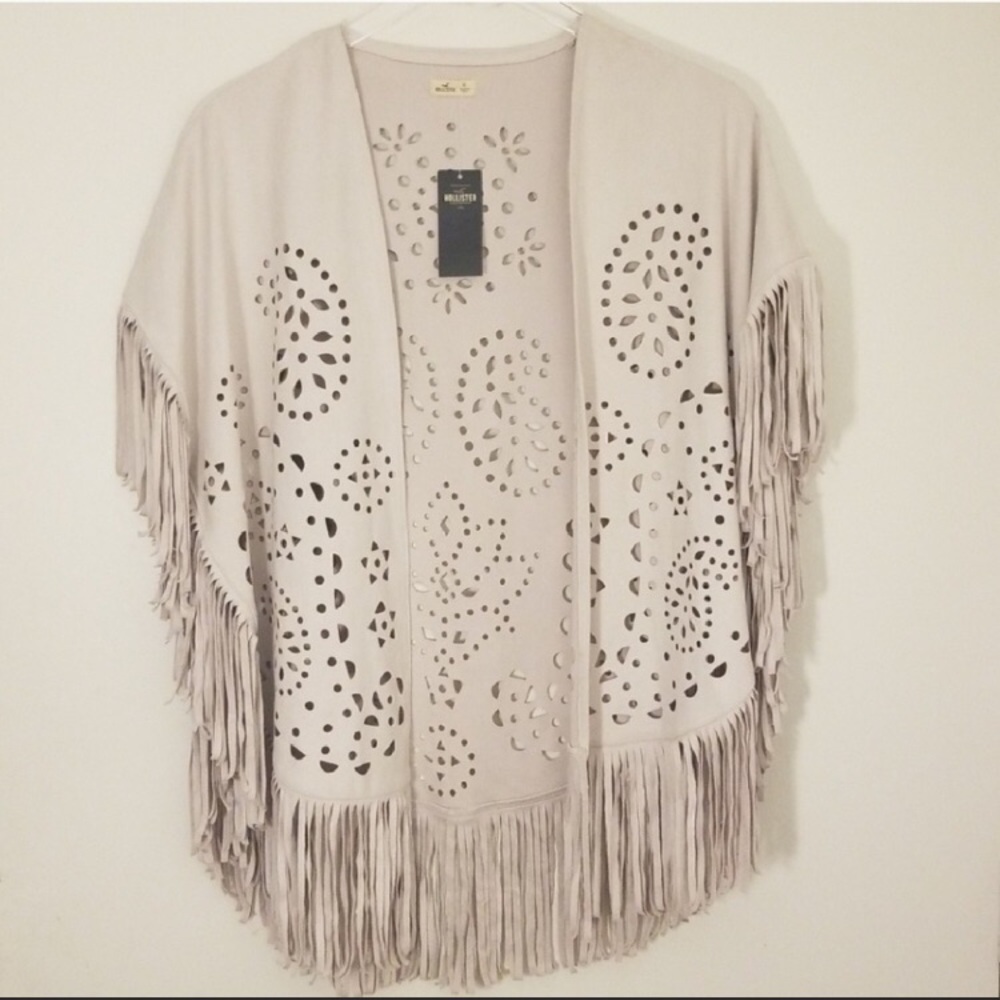 Hollister boho faux suede laser cut cape NWT XS